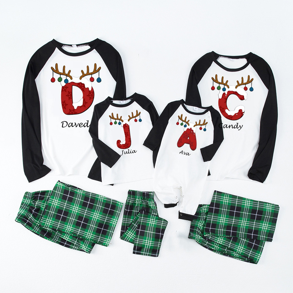Red Letters Antlers Christmas Family Matching Pajamas