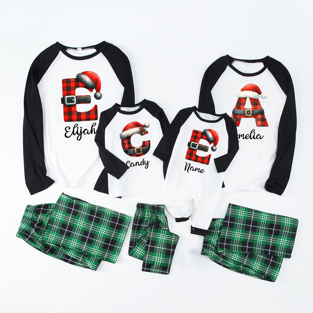 Personalized Reindeer Santa Claus Christmas Plaid Letters Pajamas