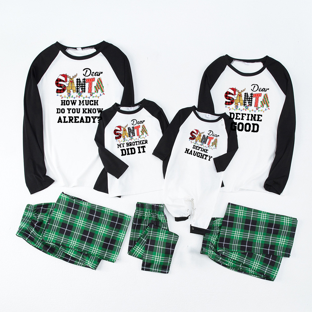Dear Santa Spelling Design Christmas Family Matching Blue Pajamas