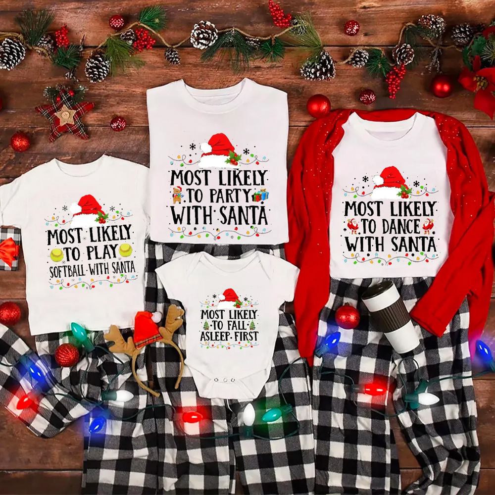 Most Likely Christmas Santa Hat Family Matching T-Shirts