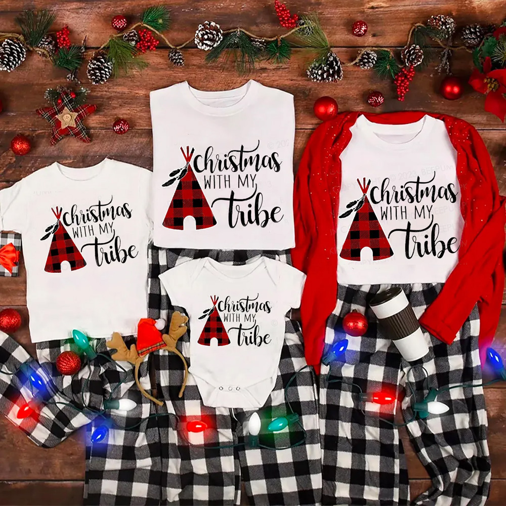 Christmas With My Tribe Family Matching Shirts