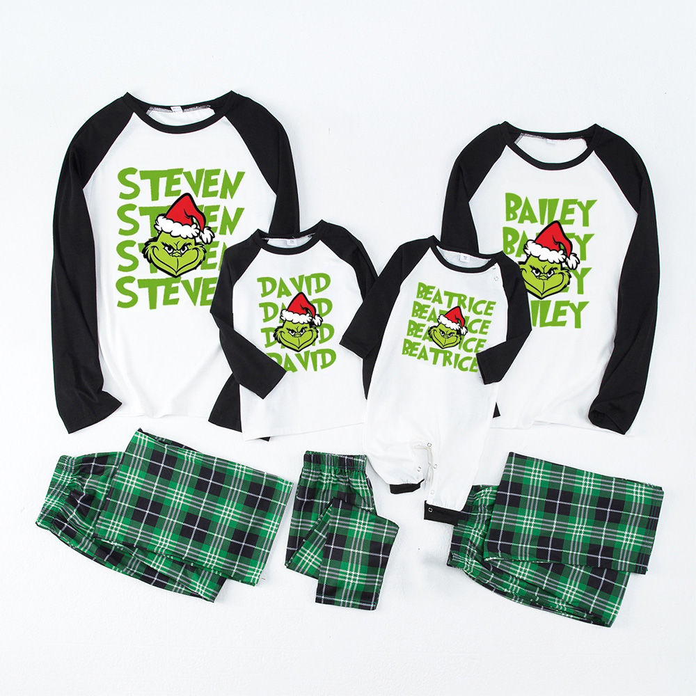 Personalized Green Name Family Matching Pajamas
