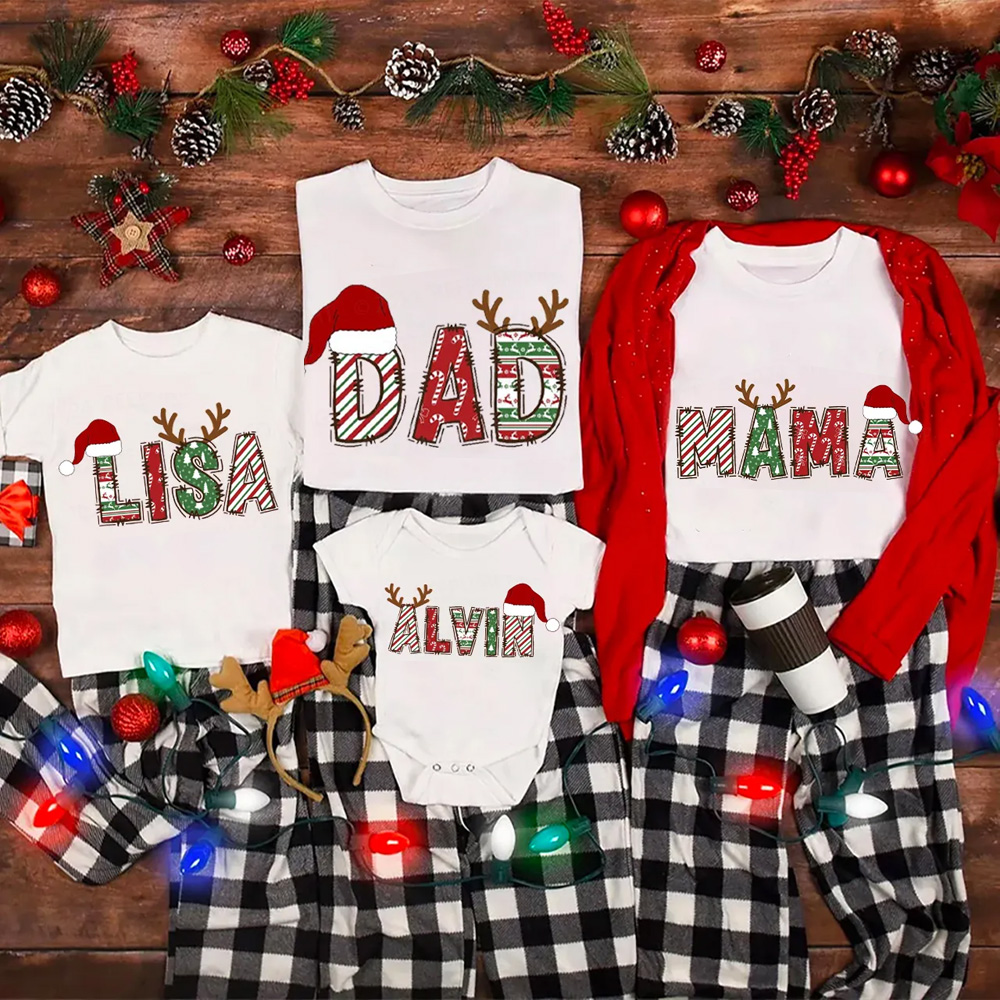 Personalized Reindeer Letters Family Matching T-Shirts