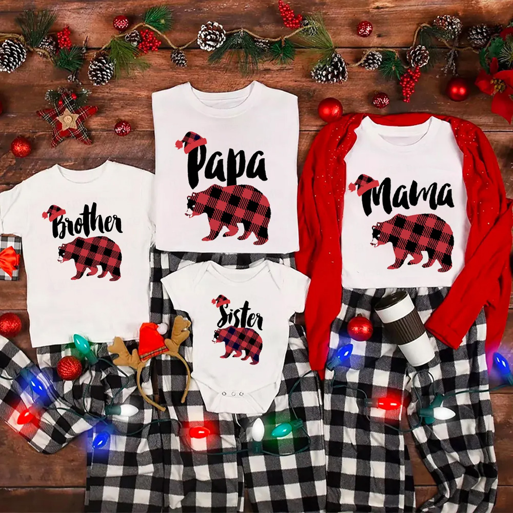 Personalized Plaid Bear Family Matching T-Shirts