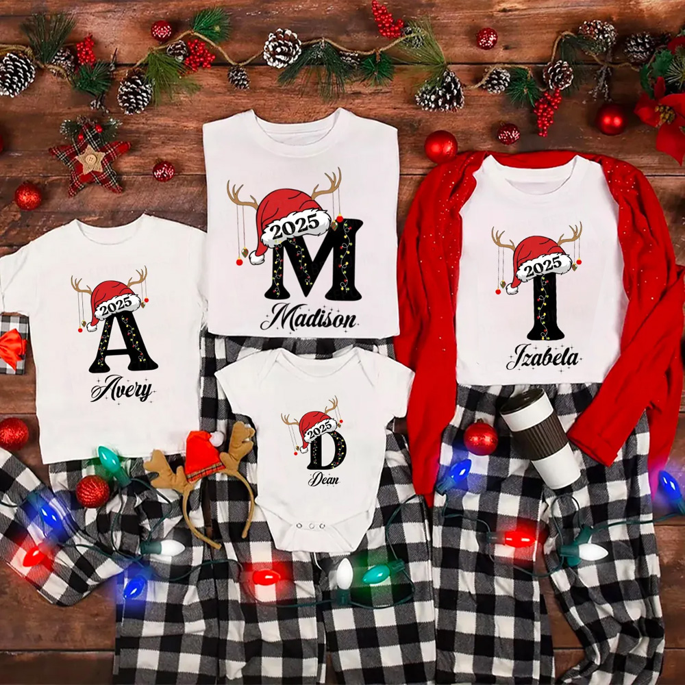 Personalized Holiday Monogrammed Name Family Matching T-Shirts