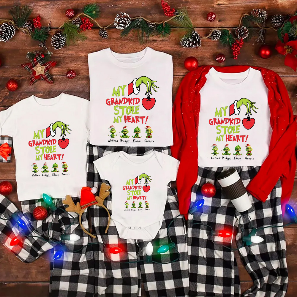 CUSTOM Christmas Mama Heart Kid Name T-Shirts