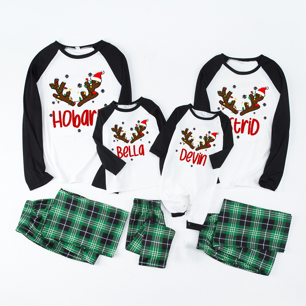 Personalized Flashing Antlers Christmas Family Matching Pajamas