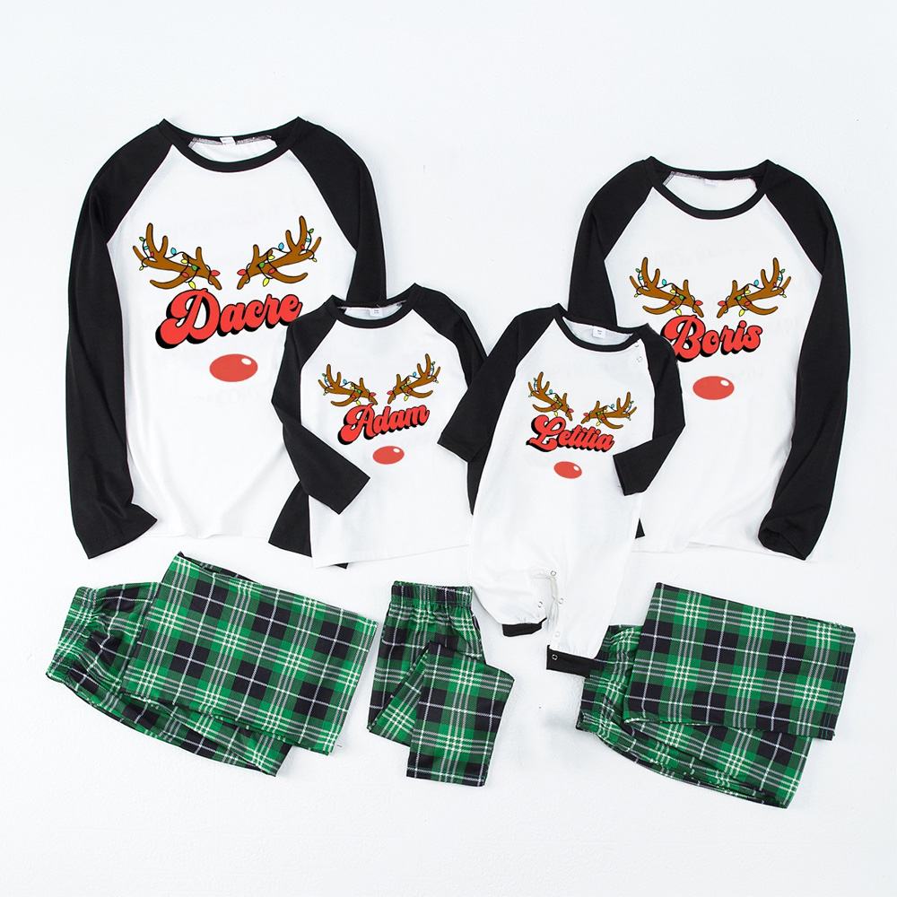Personalized Antlers Name Christmas Family Matching Pajamas