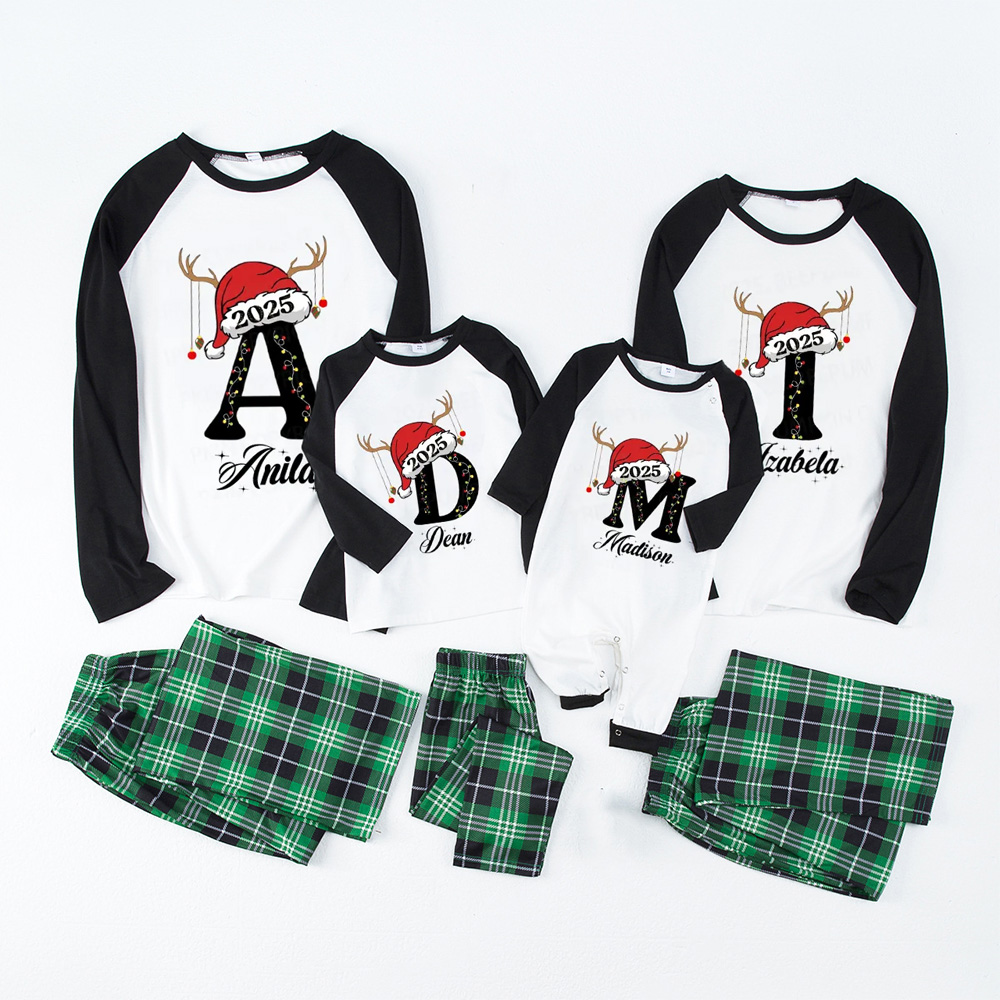 Personalized Holiday Monogrammed Name Family Matching Pajamas