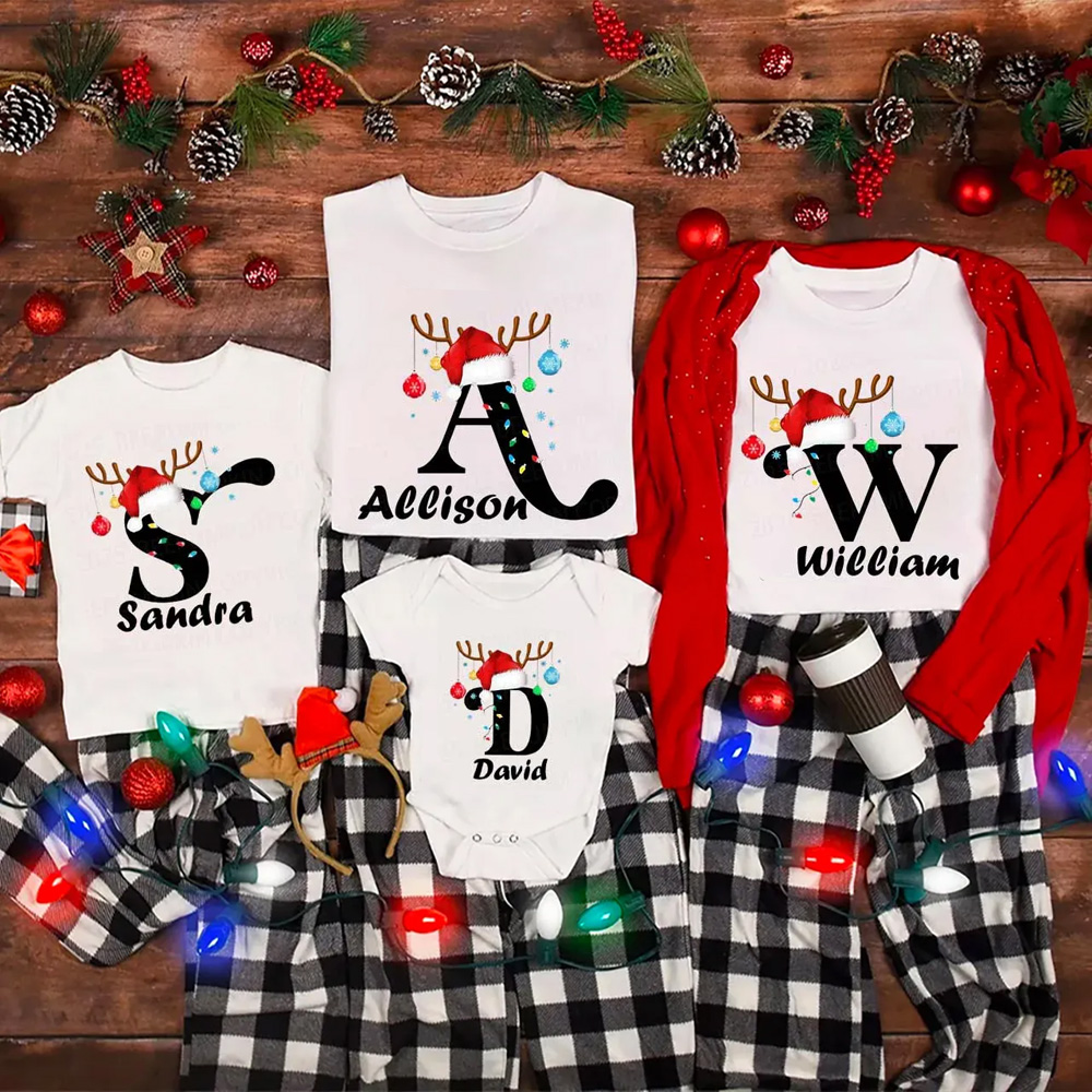 Personalized Merry Christmas Bells Name Family Matching T-Shirts