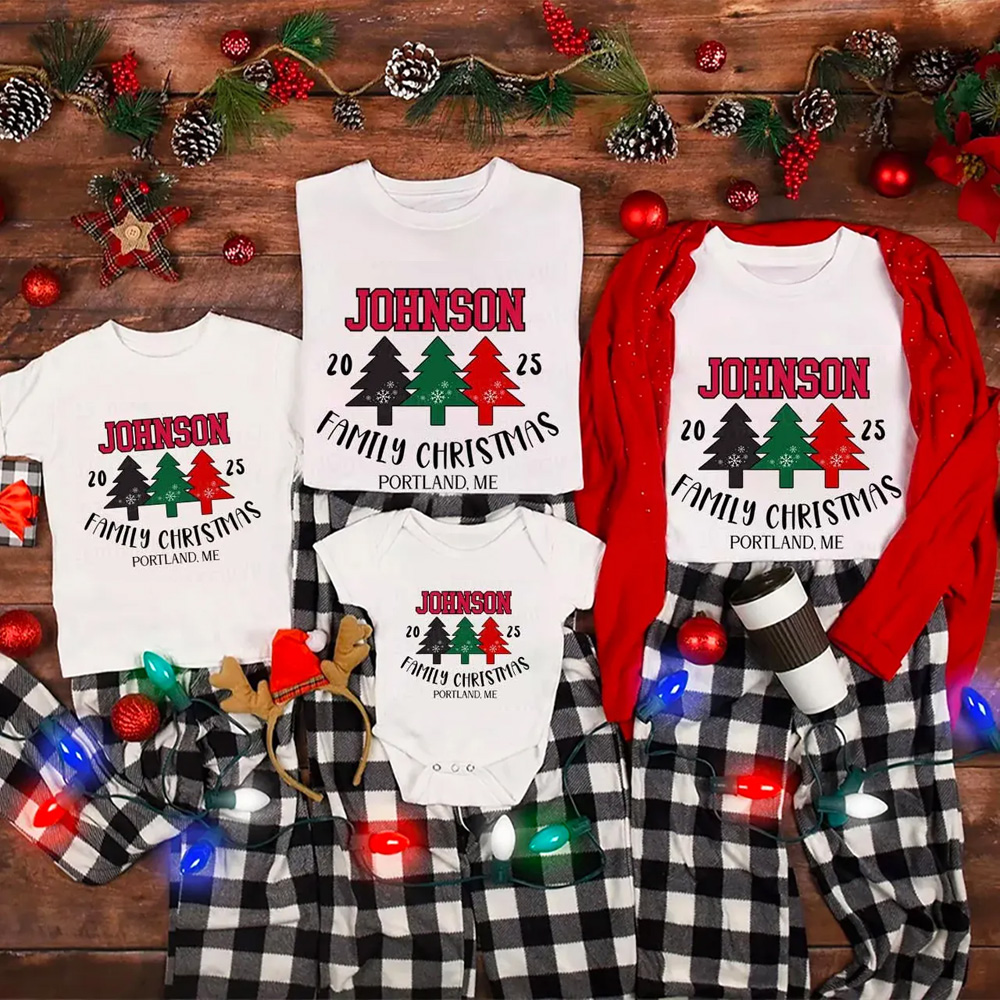 Personalized 2025 Christmas Tree Family Matching T-Shirts