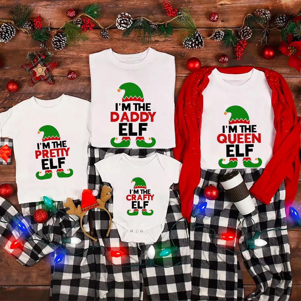 Personalized Funny Elf Christmas Family Matching T-Shirts