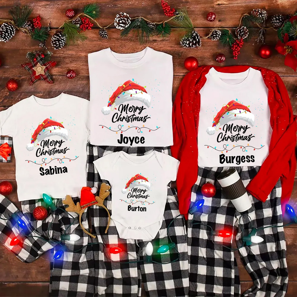 Personalized Merry Lights & Cheer Christmas Family Matching T-Shirts