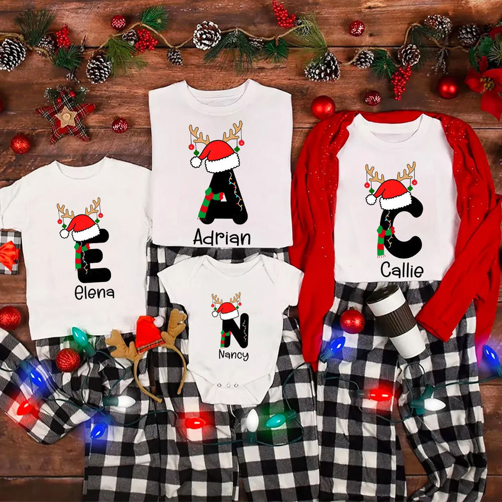 Personalized Christmas Alphabet Name Family Matching T-Shirts