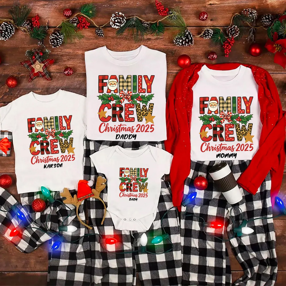 Personalized Christmas 2025 Crew Family Matching T-Shirts