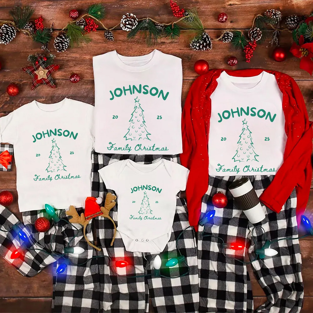Personalized 2025 Family Name Christmas Matching T-Shirts