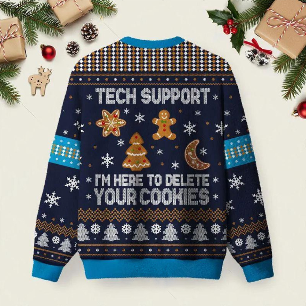 Tech Support Computer Programmer Blue Ugly Christmas Fuzzy Fleece Sweatshirt