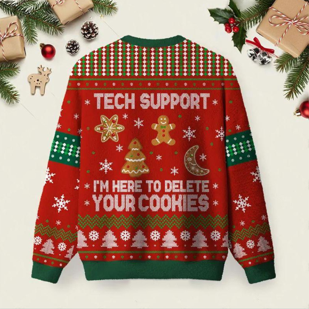Tech Support Computer Programmer Red Ugly Christmas Fuzzy Fleece Sweatshirt