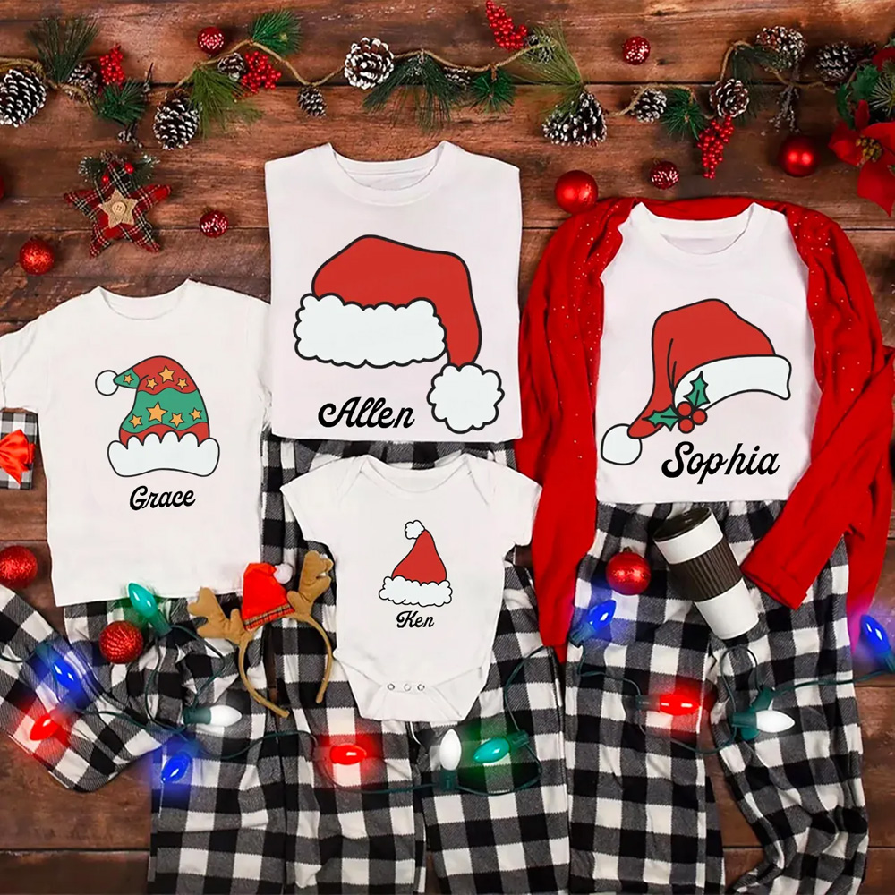 Personalized Santa Hat Christmas Family Matching T-Shirts