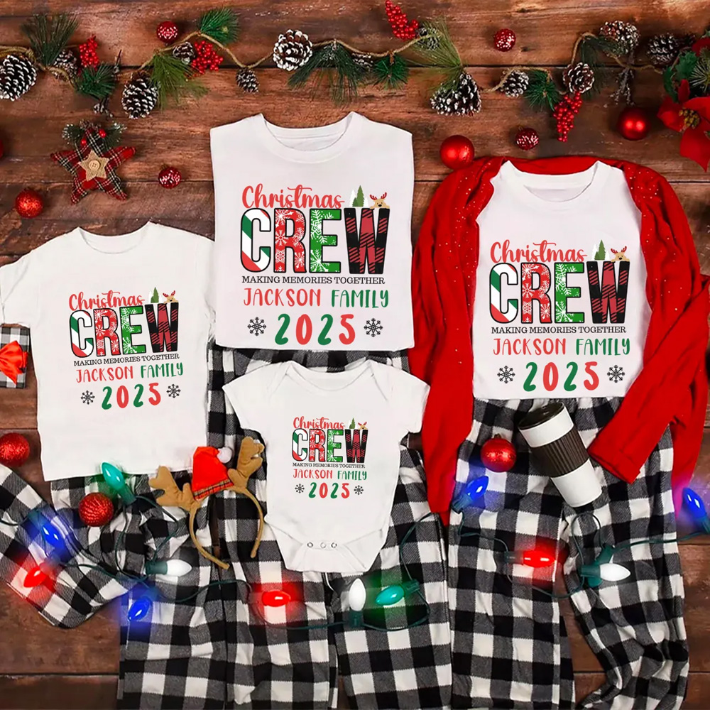 Personalized Christmas Crew 2025 Family Matching T-Shirts