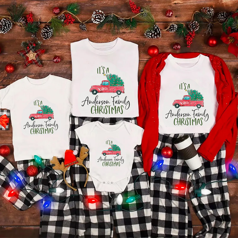 Personalized Family Christmas Vintage Truck Holiday Matching Tees
