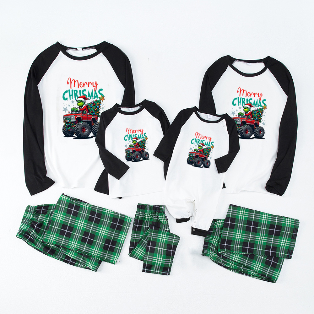 Christmas Green Guy Monster Truck Family Matching Christmas Gnomes Pajamas