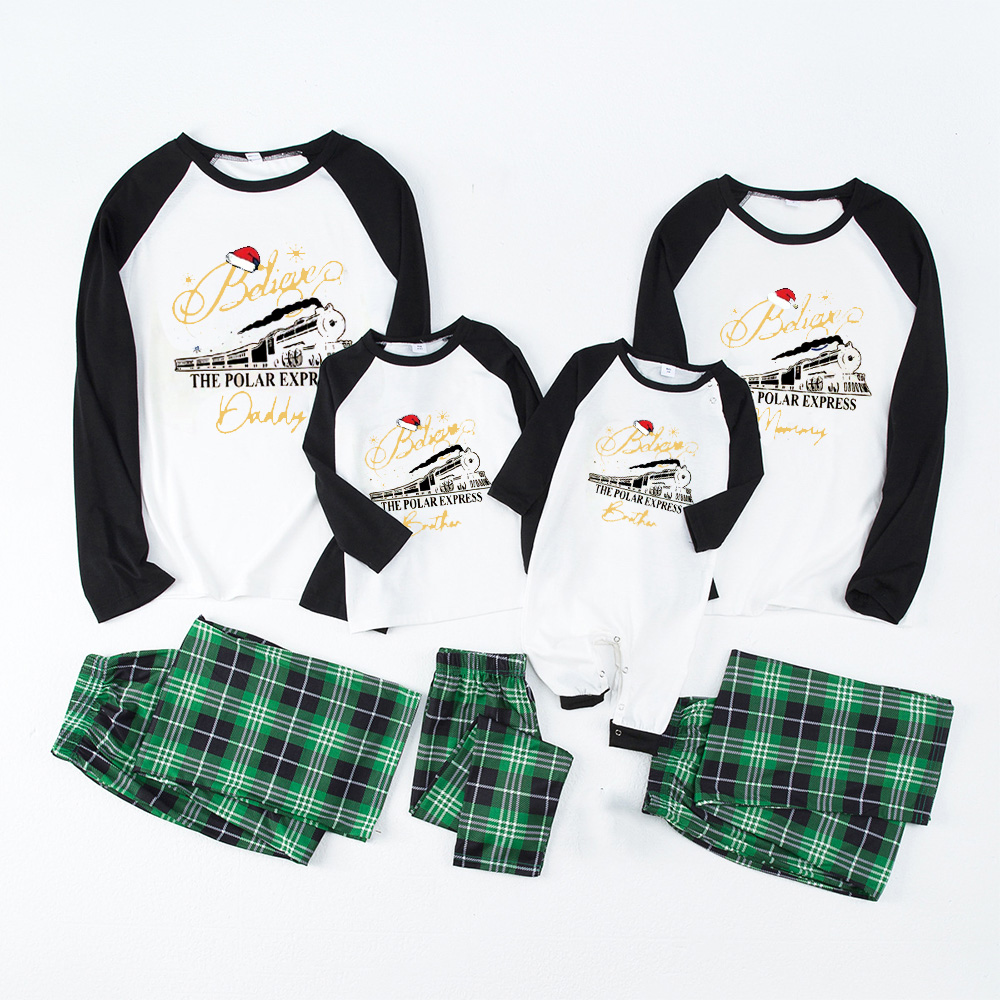 Personalized Holiday Train Adventure Christmas Matching Blue Pajamas