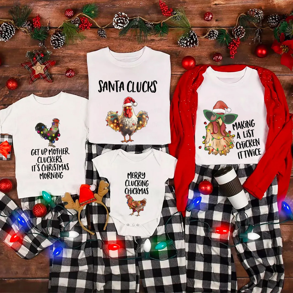 Personalized Funny Chicken Farm Christmas Matching T-Shirts