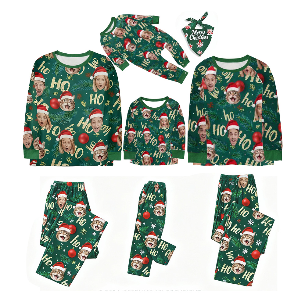 Personalized Photo HO HO HO Green Christmas Pajama Set