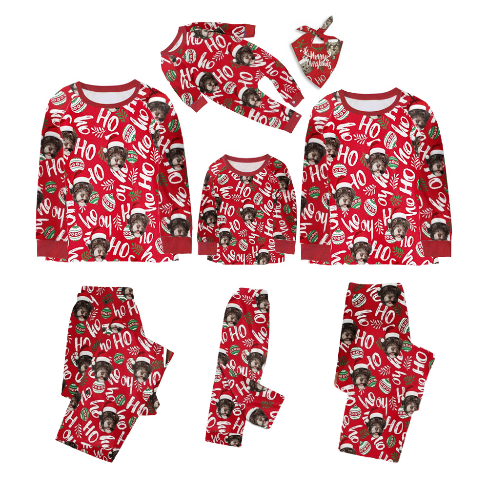 Personalized Photo HO HO HO Red Christmas Pajama Set