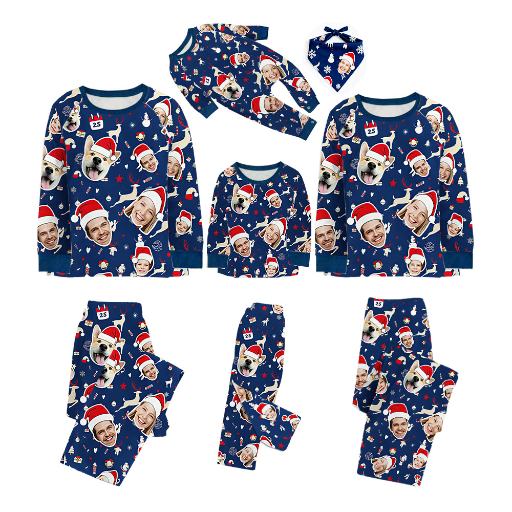 Personalized Photo Blue Christmas Family Pajama Set
