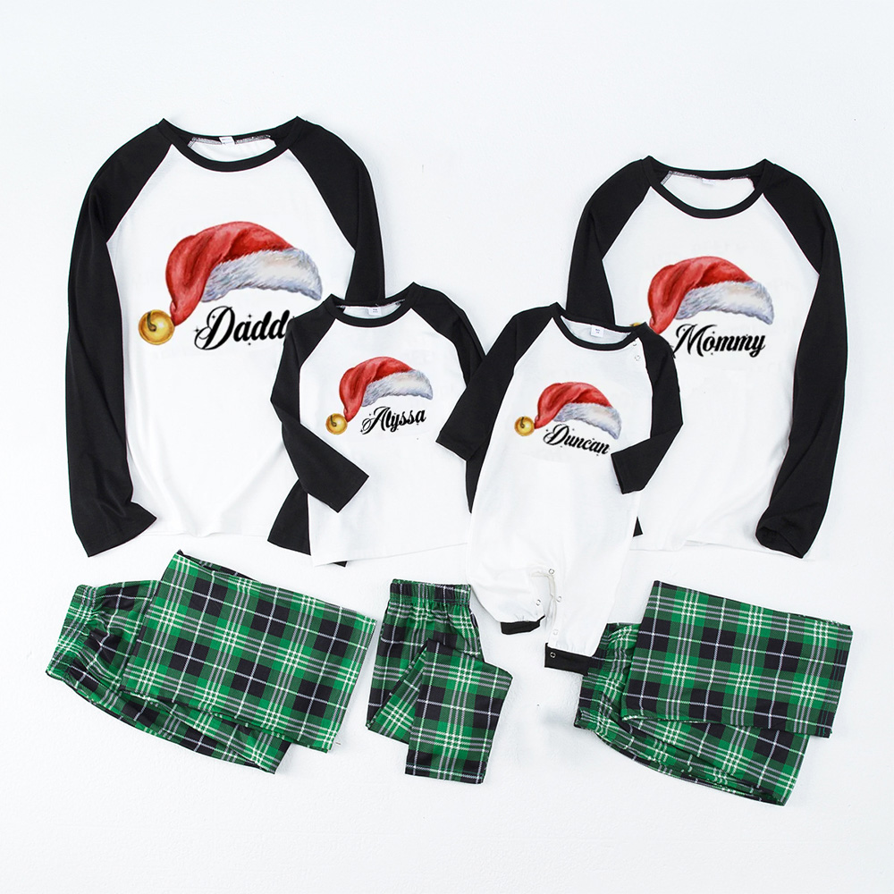 Personalized Watercolor Santa Hat Christmas Family Matching Pajamas