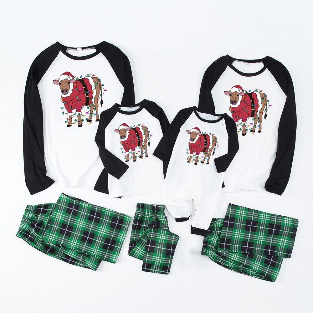 Merry Christmas Lights Cows Family Matching Pajamas