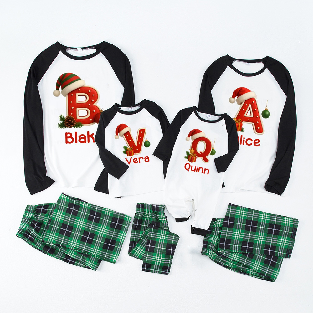 Personalized Santa Hat & Gift Alphabet Christmas Family Matching Pajamas