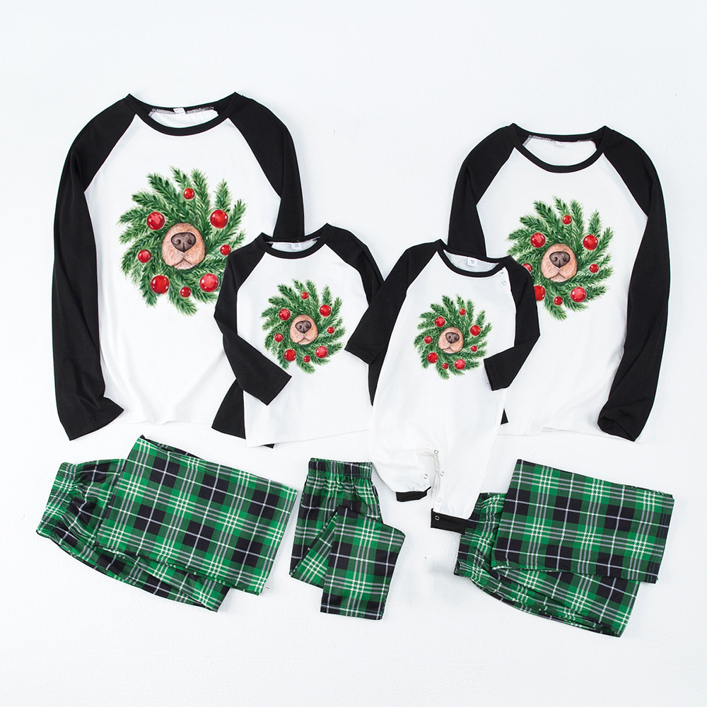 Dog Nose Christmas Wreath Christmas Family Matching Pajamas