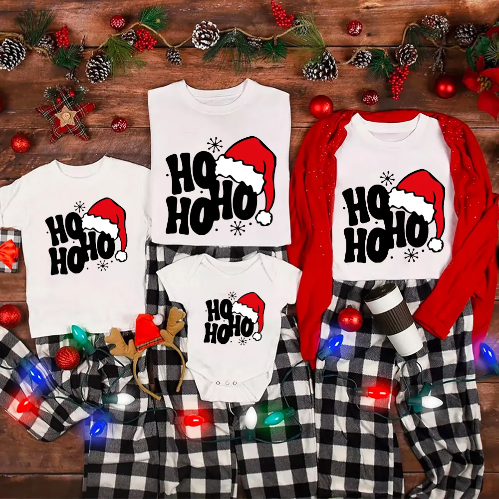 Retro Merry Christmas Ho Ho Ho Matching Tees For Family