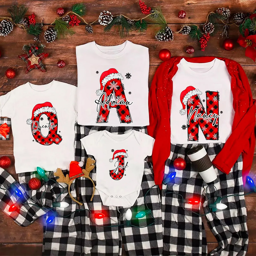 Personalized Santa Style Alphabet Christmas Family Matching T-Shirts