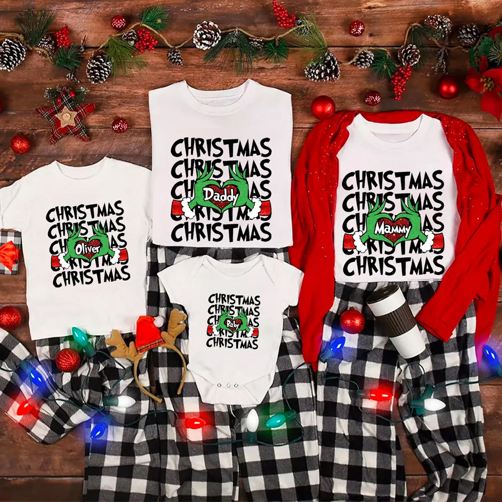 Personalized Retro Green Monster Hand Family Matching T-Shirts