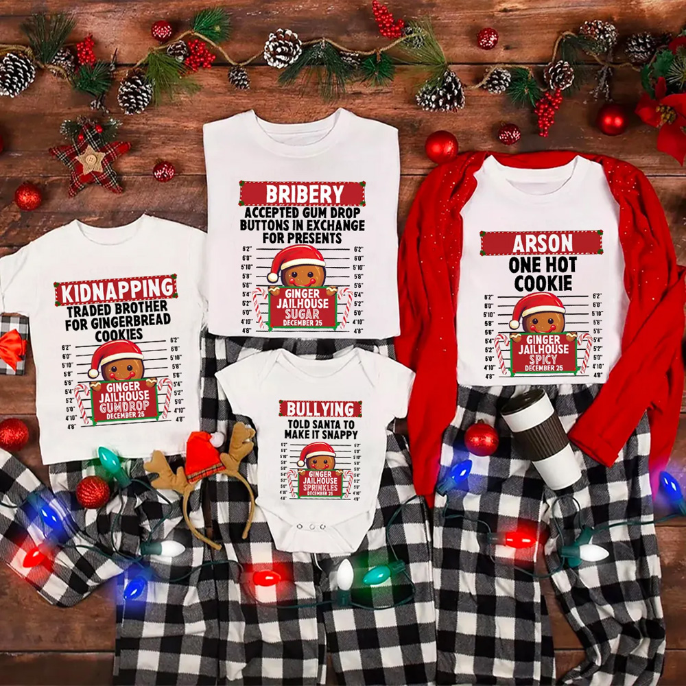 Personalized Gingerbread North Pole Correctional Christmas Matching T-Shirts