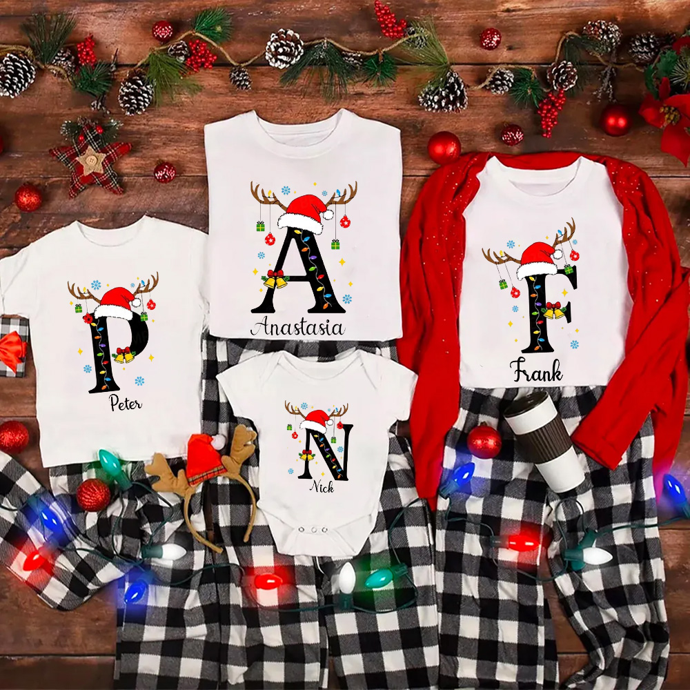 Personalized Alphabet Christmas Name Family Matching T-Shirts