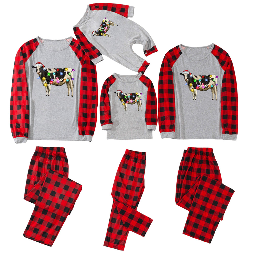 Christmas Light&Cow Family Matching Pajamas