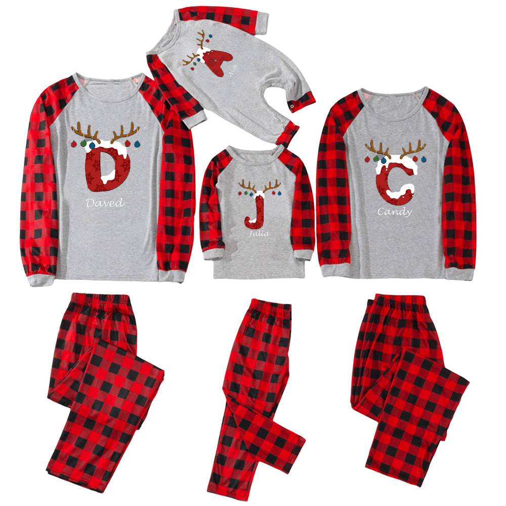 Red Letters Antlers Christmas Family Matching Pajamas