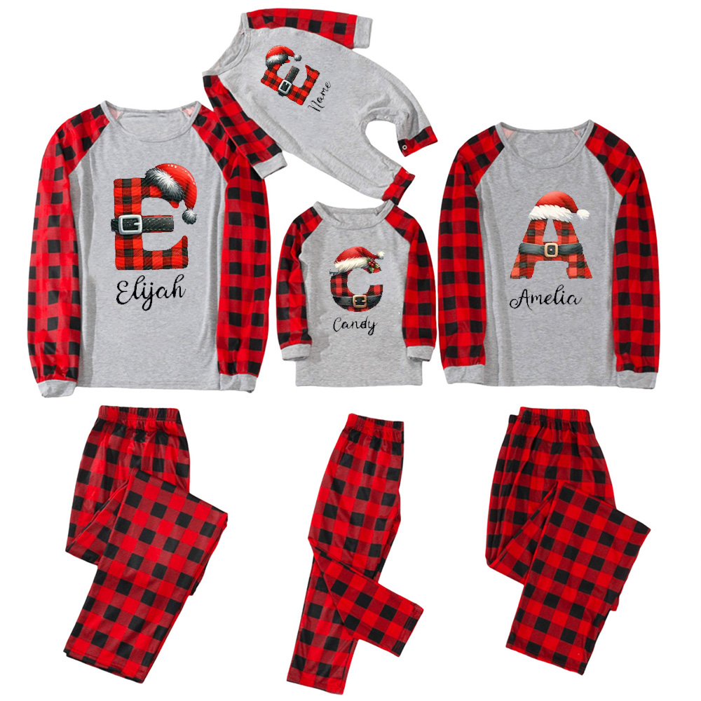 Personalized Reindeer Santa Claus Christmas Plaid Letters Pajamas