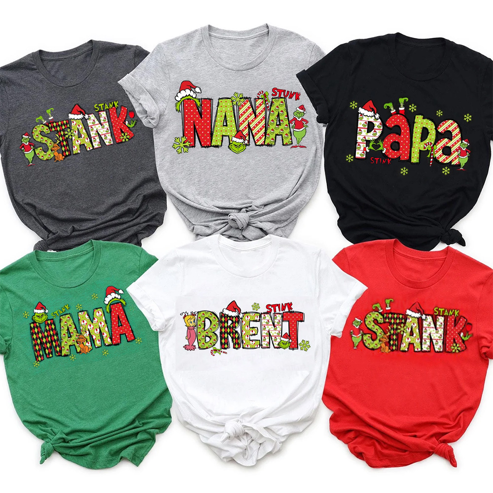 Personalized Christmas Doodle Letters Family Matching T-Shirts