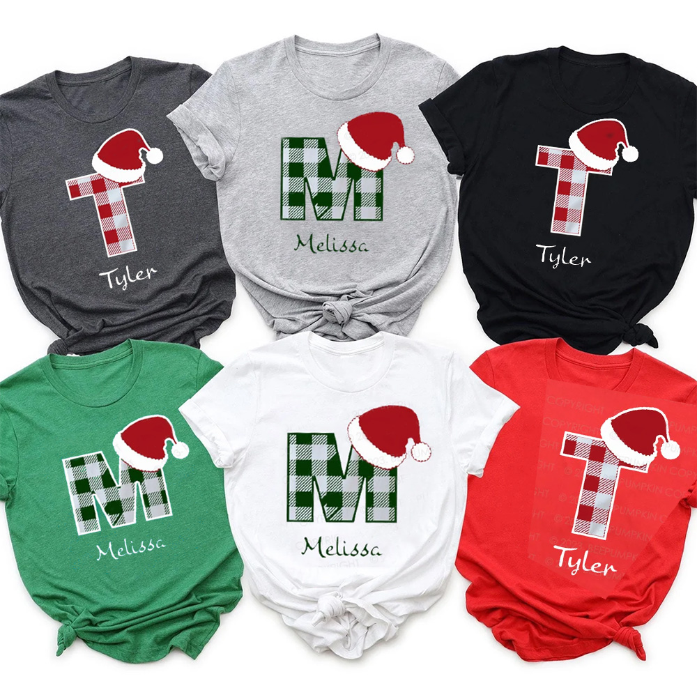 Personalized Monogrammed Plaid Christmas Family Shirts