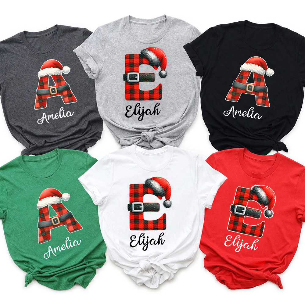 Personalized Reindeer Santa Claus Christmas Plaid Letters T-Shirts