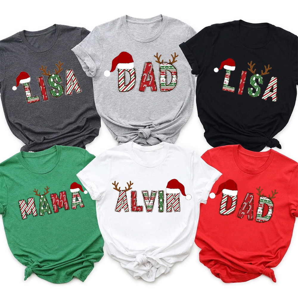Personalized Reindeer Letters Family Matching T-Shirts