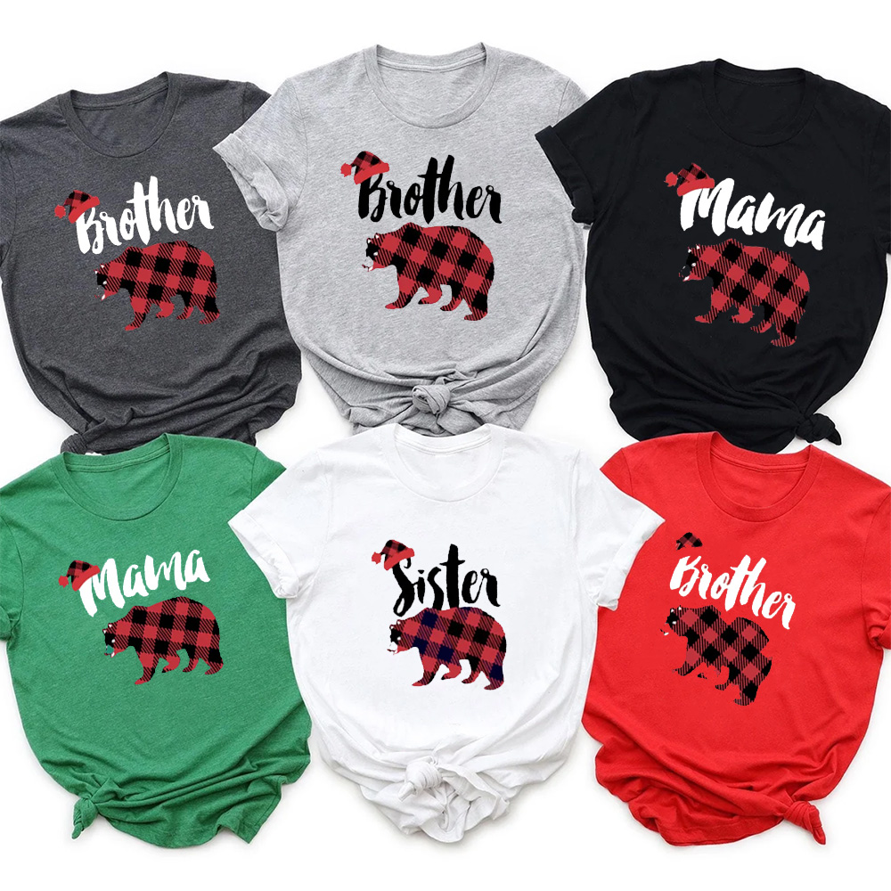 Personalized Plaid Bear Family Matching T-Shirts