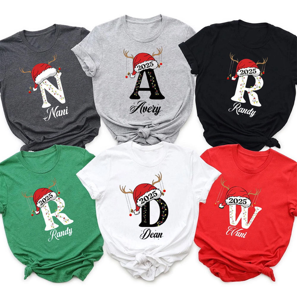 Personalized Holiday Monogrammed Name Family Matching T-Shirts