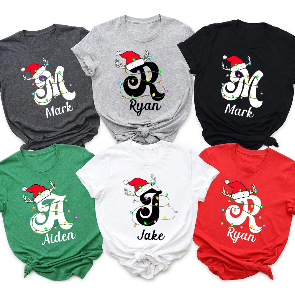 Personalized Christmas With Name Letter Family Matching T-Shirts